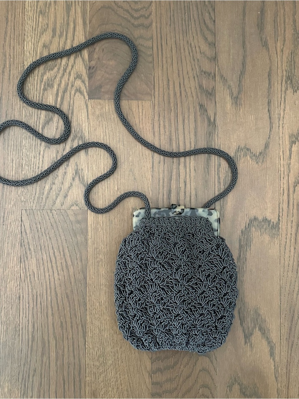Vintage Gun-Marie Nilsson Crochet Tortoise Shell Crossbody Evening Bag Grey